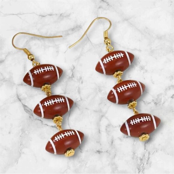 NWT 3 Tier Football Game Day Dangle Drop Hook Earrings - Picture 5 of 5